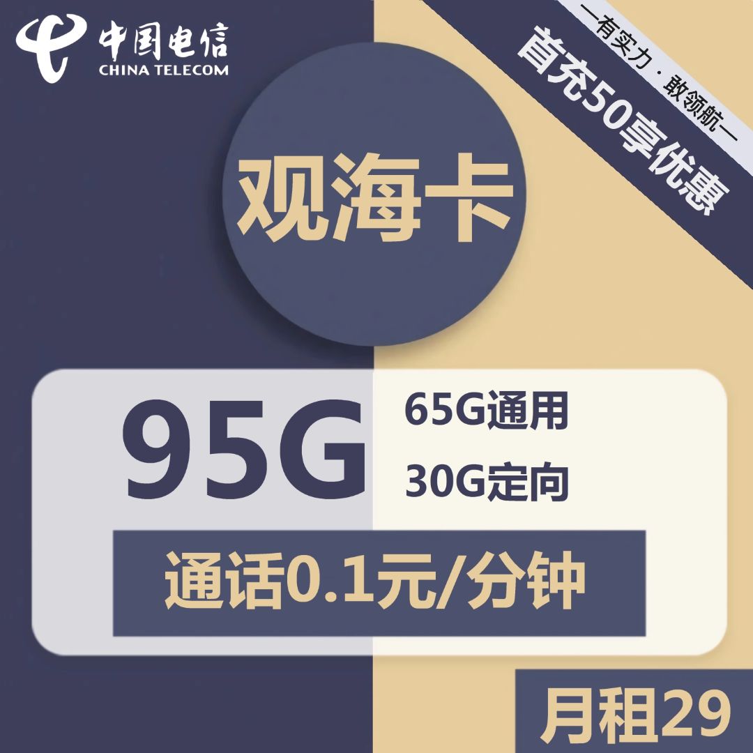 电信观海卡-29元95G电信流量卡推荐-卡七七