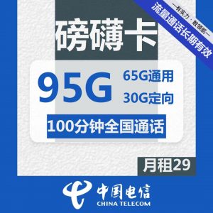 电信磅礴卡-29元95G电信流量卡推荐-卡七七